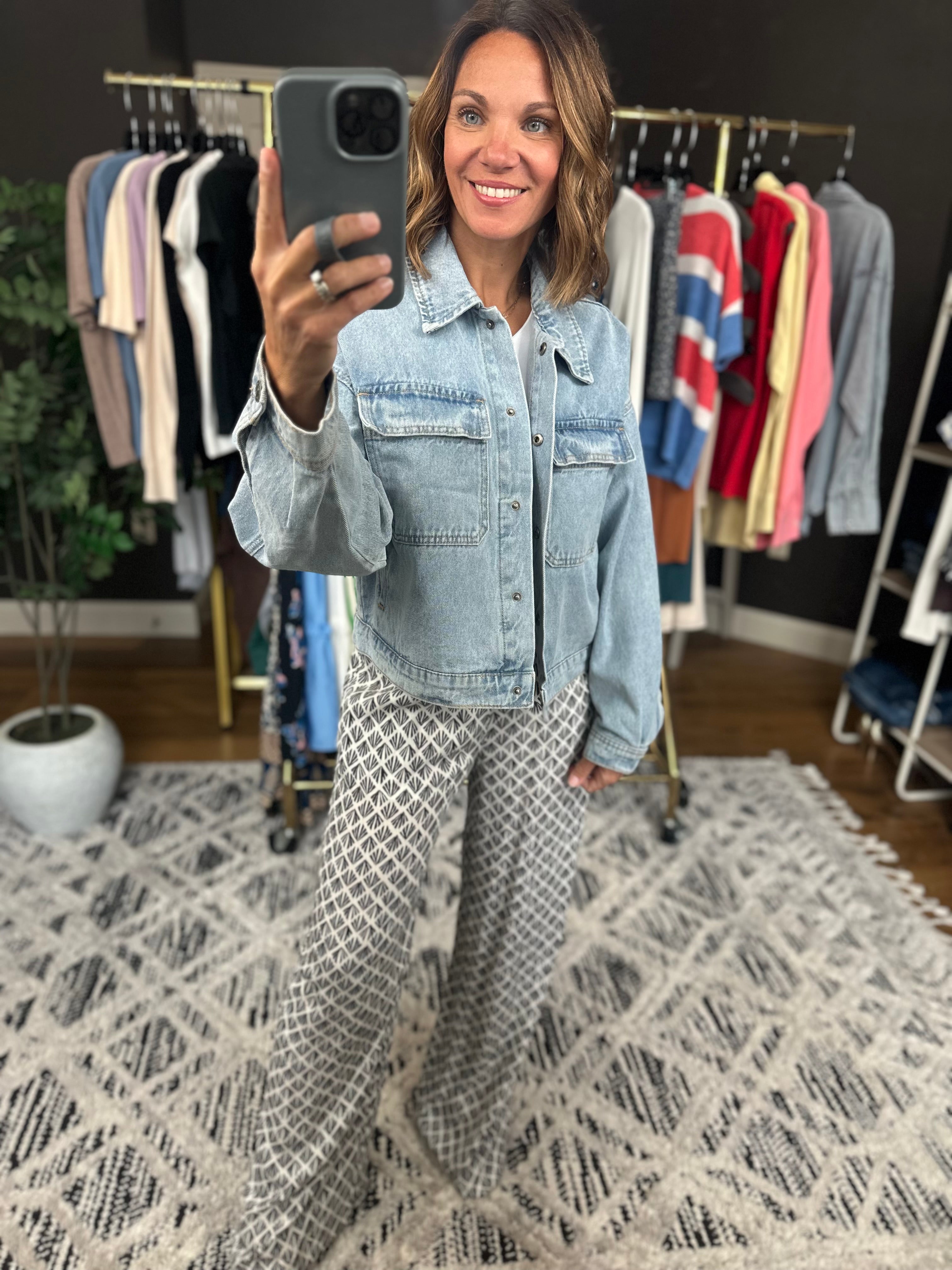 Out Of Here Cropped Denim Button-Down-Jackets-Wishlist-Anna Kaytes Boutique, Women's Fashion Boutique in Grinnell, Iowa