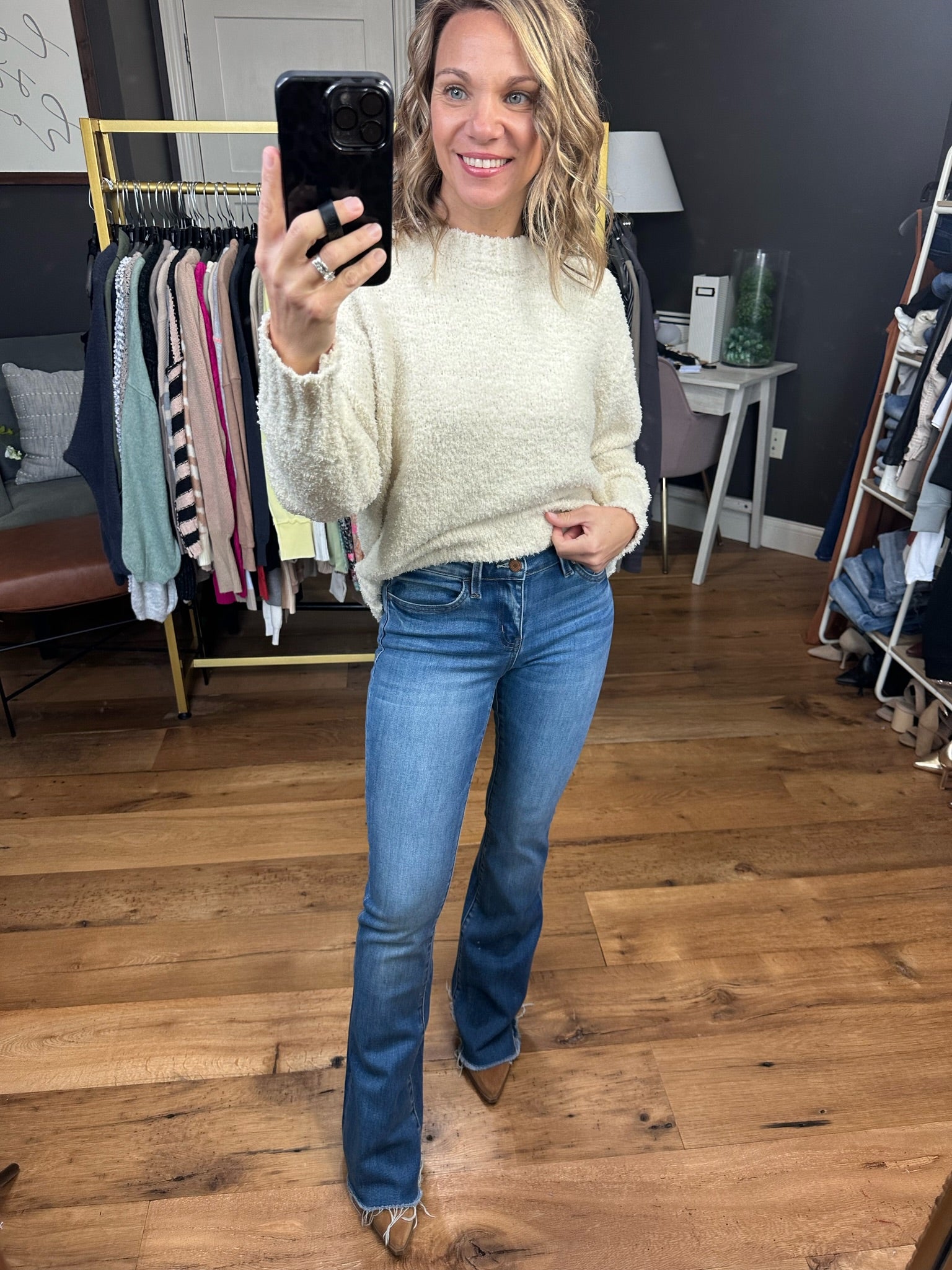 The Landyn Mid-Rise Mini Flare Denim With Raw Hem-Jeans-Vervet-Anna Kaytes Boutique, Women's Fashion Boutique in Grinnell, Iowa