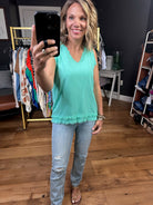 Sweetest Moment Fringe Edge Top - Bright Turquoise-Short Sleeves-La Miel-Anna Kaytes Boutique, Women's Fashion Boutique in Grinnell, Iowa