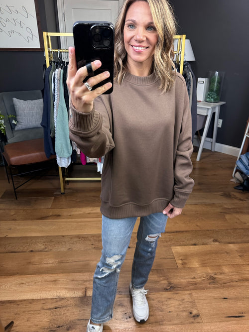 Call On You Ribbed Trim Crewneck - Coffee-Rae Mode T9797-Anna Kaytes Boutique, Women's Fashion Boutique in Grinnell, Iowa