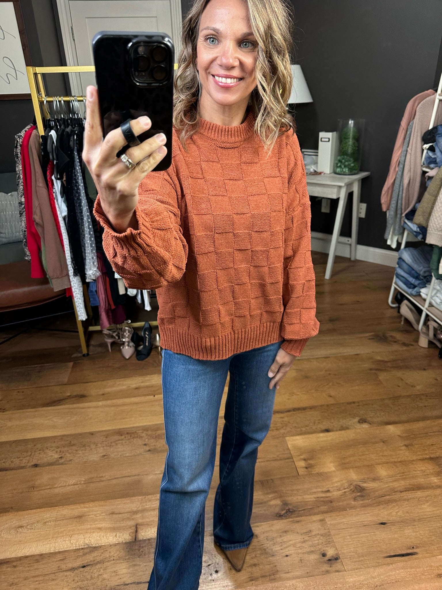 All Together Now Textured Sweater - Rust