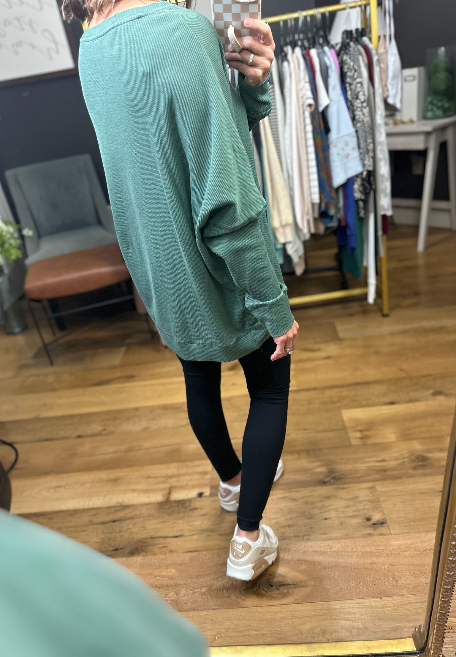 Make It Happen Waffle Long Sleeve Top - Dark Basil-Mono B-Anna Kaytes Boutique, Women's Fashion Boutique in Grinnell, Iowa