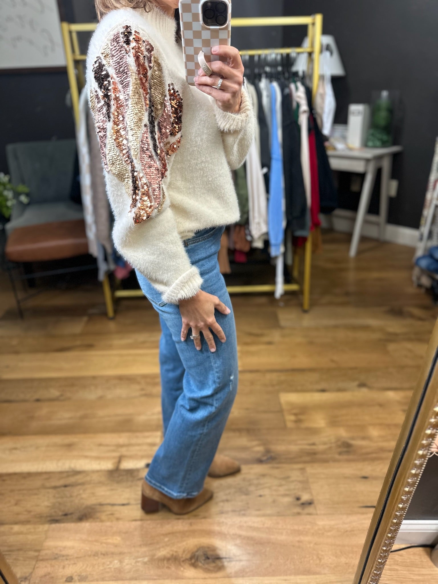 Glamorous Moment Sequin Sleeve Sweater - Cream-Lavender J-Anna Kaytes Boutique, Women's Fashion Boutique in Grinnell, Iowa