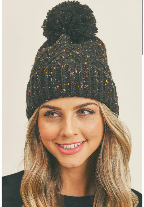 Speckled Knit Pom Pom Beanie- Multiple Options-Joia MH-0078-Anna Kaytes Boutique, Women's Fashion Boutique in Grinnell, Iowa