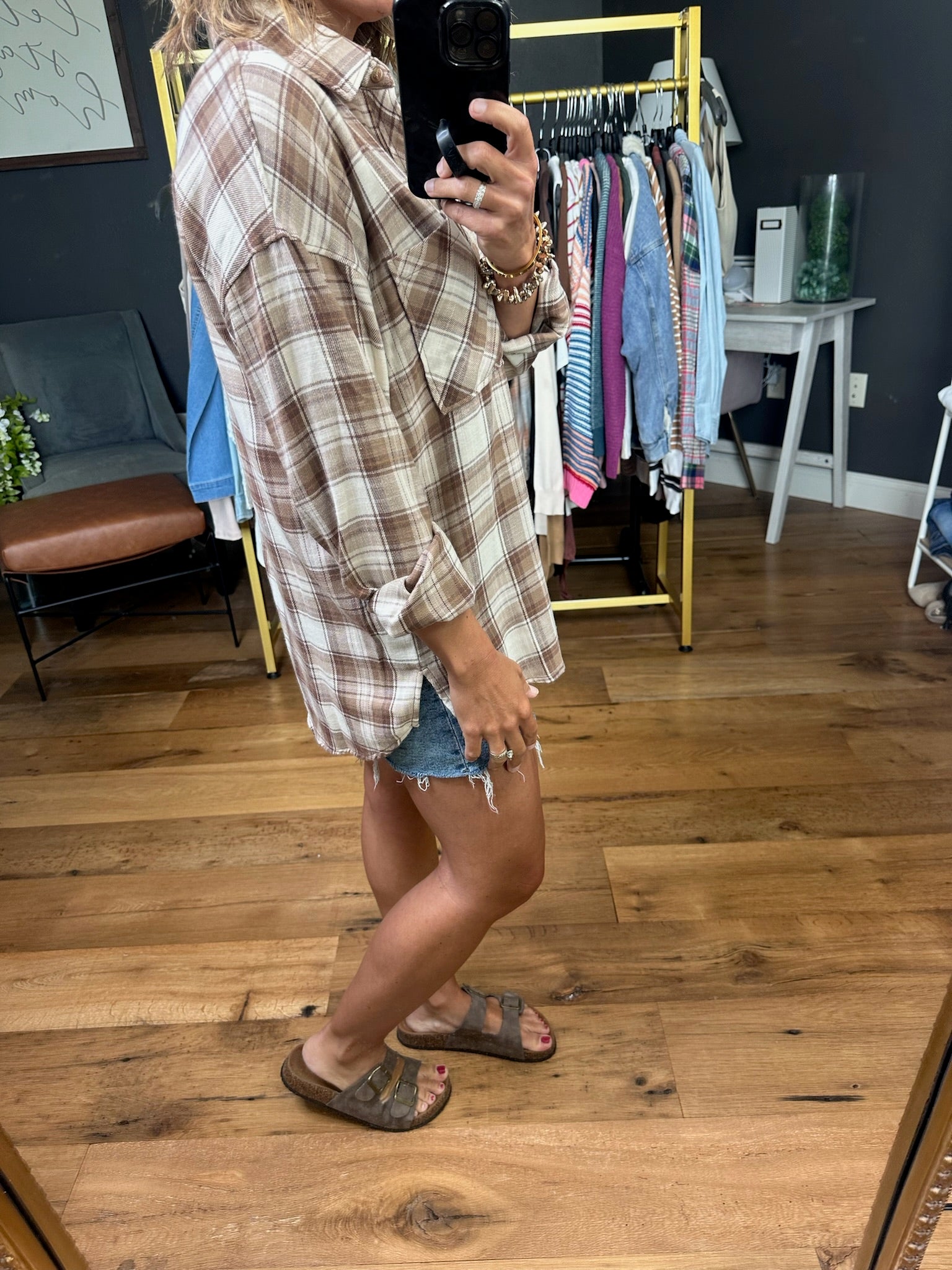 Visions of Fall Plaid Button-Down Top - Mocha-Be Cool-Anna Kaytes Boutique, Women's Fashion Boutique in Grinnell, Iowa