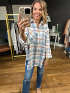 Fall Good Things Oversized Plaid Button-Down Top - Ivory/Navy-Aemi & Co-Anna Kaytes Boutique, Women's Fashion Boutique in Grinnell, Iowa