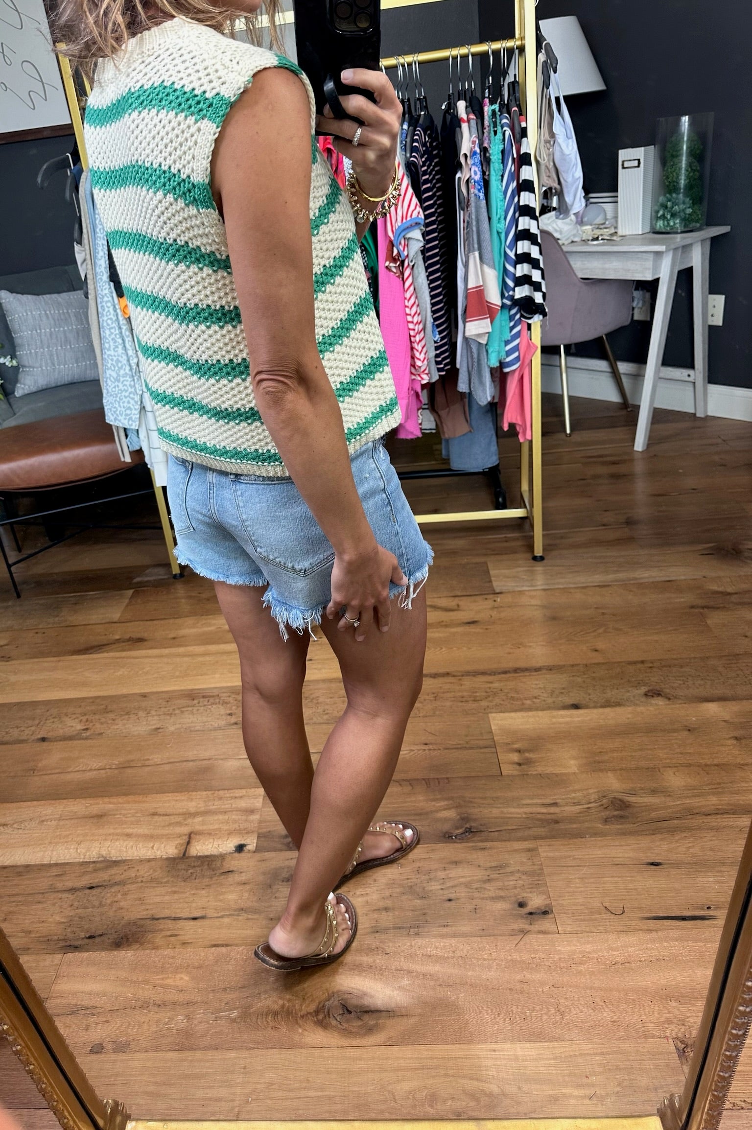 On the Edge Striped Knit Top - Green-Short Sleeves-La Miel-Anna Kaytes Boutique, Women's Fashion Boutique in Grinnell, Iowa