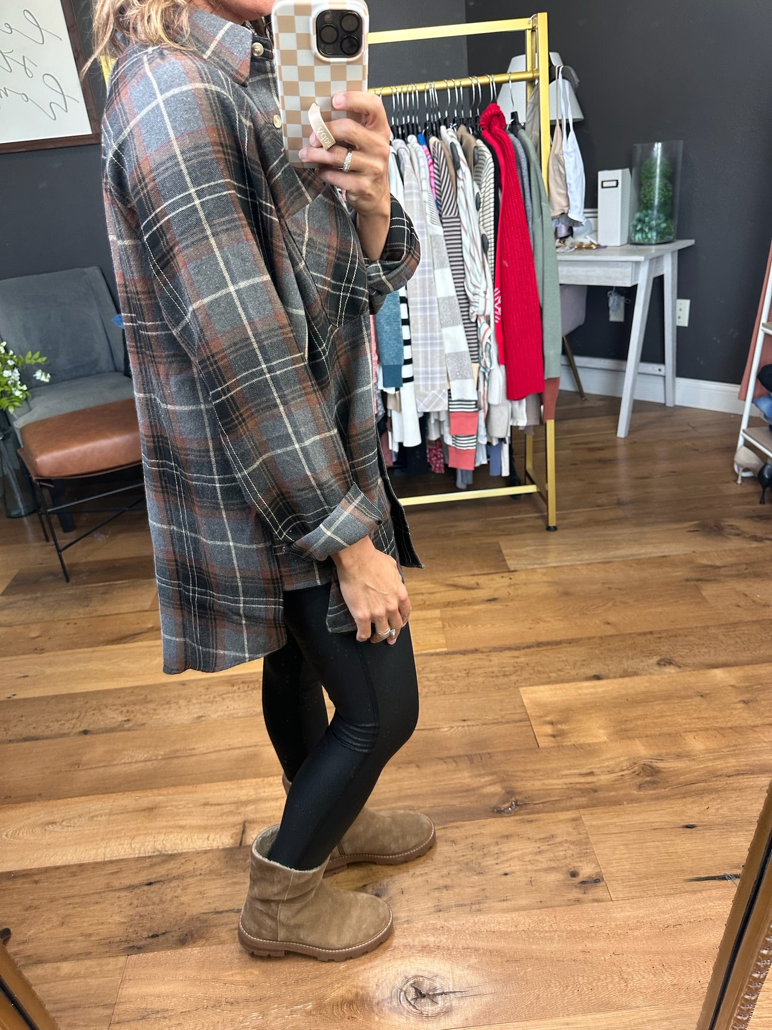 Long Road Ahead Oversized Plaid Flannel - Grey-Aemi & Co-Anna Kaytes Boutique, Women's Fashion Boutique in Grinnell, Iowa