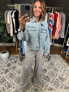 Out Of Here Denim Button Down Jacket-Jackets-Wishlist-Anna Kaytes Boutique, Women's Fashion Boutique in Grinnell, Iowa