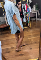 In My Defense Tencel Top - Light Denim-Short Sleeves-Easel-Anna Kaytes Boutique, Women's Fashion Boutique in Grinnell, Iowa