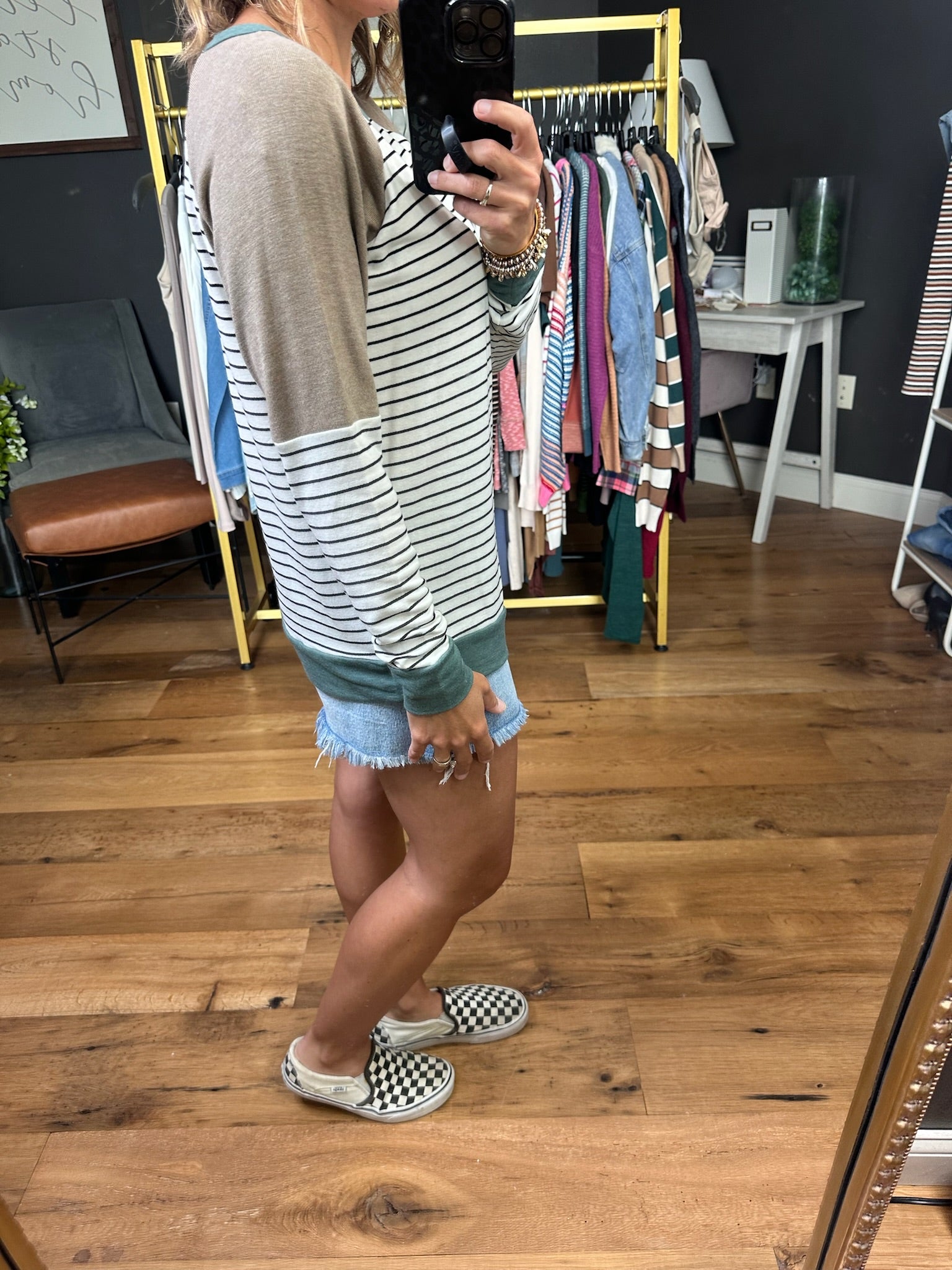 Unexpected Moment Striped Crewneck Sweatshirt - Ivory/Heather Green-Staccato-Anna Kaytes Boutique, Women's Fashion Boutique in Grinnell, Iowa