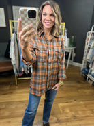 Upside Plaid Button-Down Top - Mocha-Entro-Anna Kaytes Boutique, Women's Fashion Boutique in Grinnell, Iowa