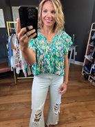 Bright Ideas Patterned Top - Jade Multi-Short Sleeves-Bibi-Anna Kaytes Boutique, Women's Fashion Boutique in Grinnell, Iowa