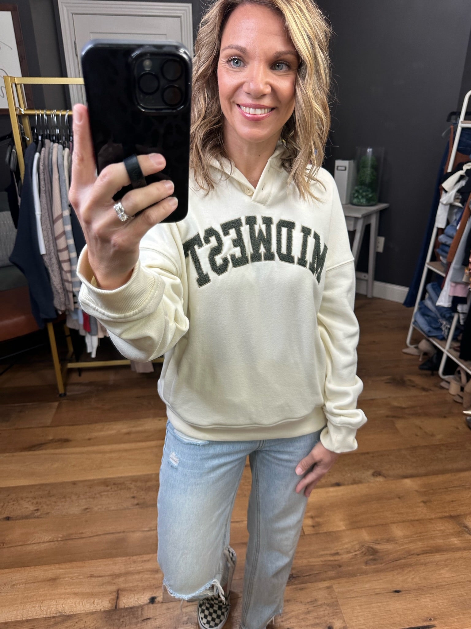 Midwest Girl Chenille Hoodie - Ivory-Hoodies-Thread & Supply J1678cpkts-Anna Kaytes Boutique, Women's Fashion Boutique in Grinnell, Iowa