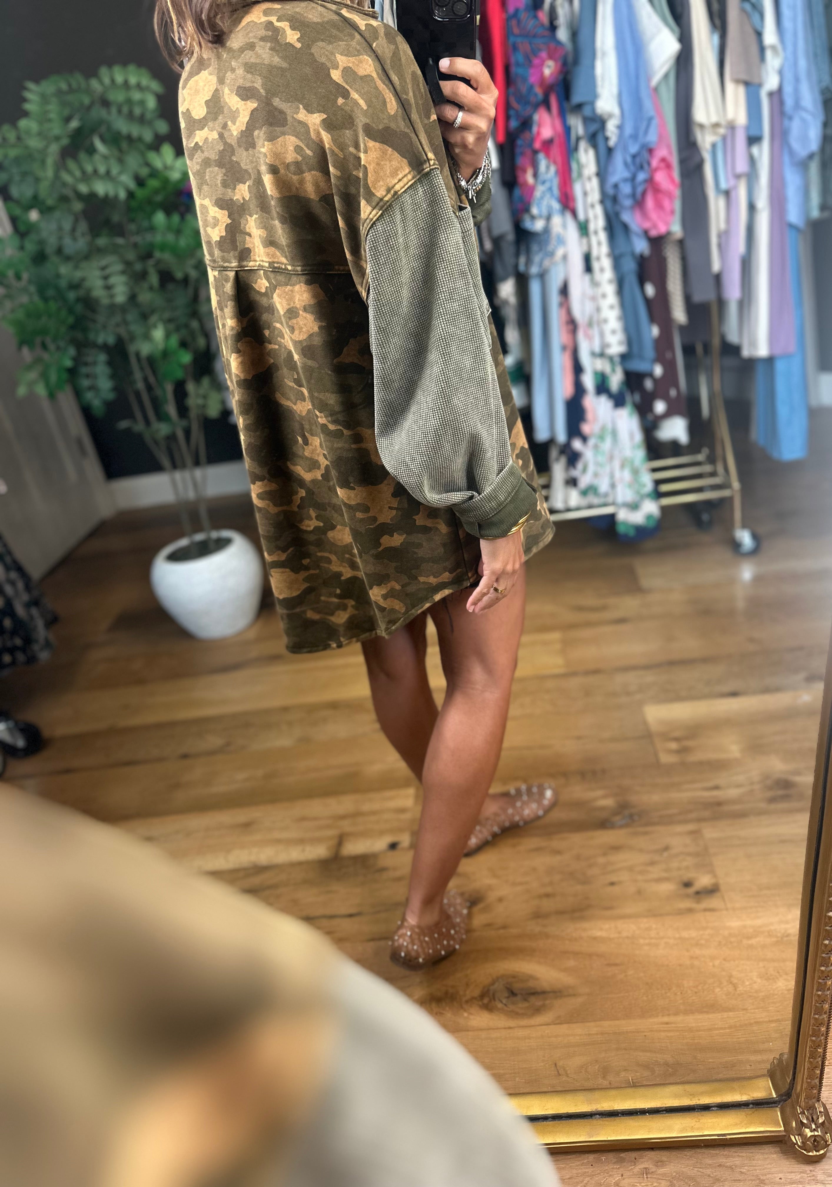 Out There Camo Jacket-Jackets-POL-Anna Kaytes Boutique, Women's Fashion Boutique in Grinnell, Iowa
