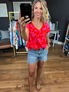 Sweetest Summer V-Neck Floral Top - Red Mix-Short Sleeves-Jodifl-Anna Kaytes Boutique, Women's Fashion Boutique in Grinnell, Iowa