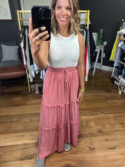 Sweet Magnolia Tiered Maxi Skirt - Dusty Rose-Skirts-Zenana QS-1115AB-Anna Kaytes Boutique, Women's Fashion Boutique in Grinnell, Iowa