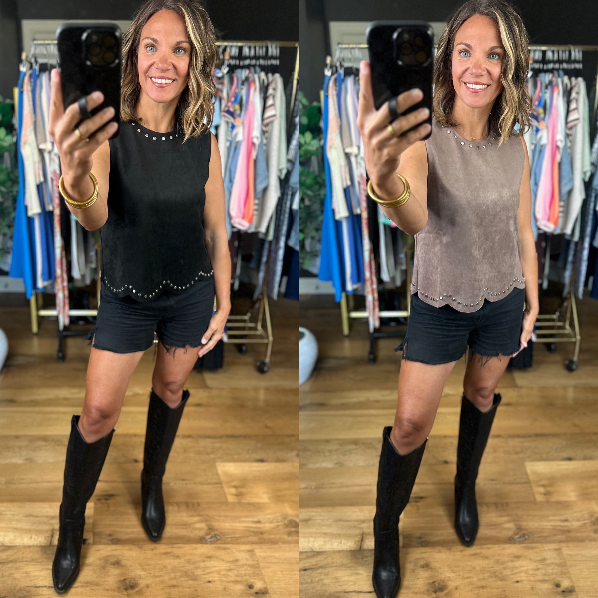 Just Getting Started Studded Top-Sleeveless-She & Sky-Anna Kaytes Boutique, Women's Fashion Boutique in Grinnell, Iowa