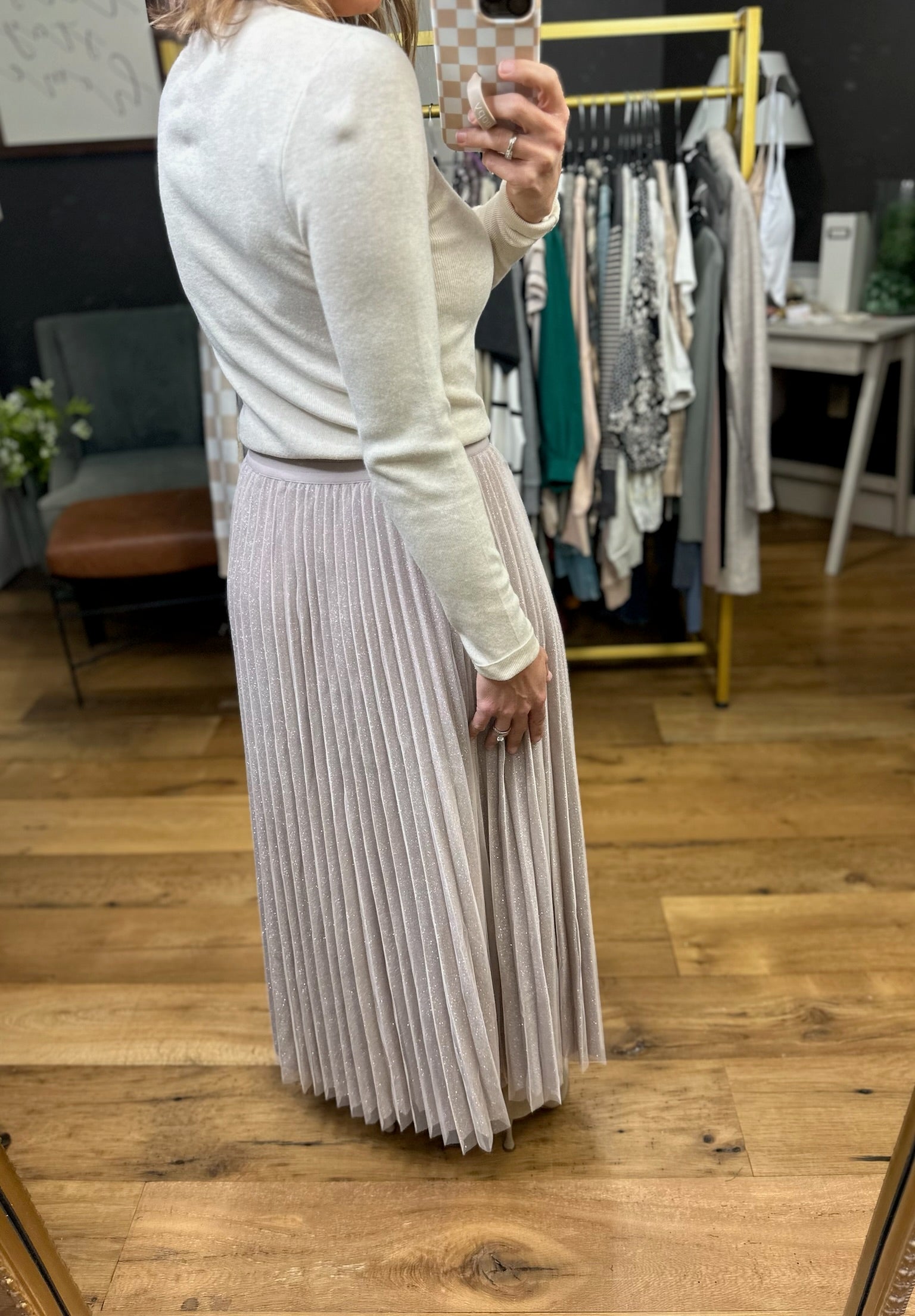 Under The Lights Lurex Maxi Skirt - Blush-Skies Are Blue-Anna Kaytes Boutique, Women's Fashion Boutique in Grinnell, Iowa