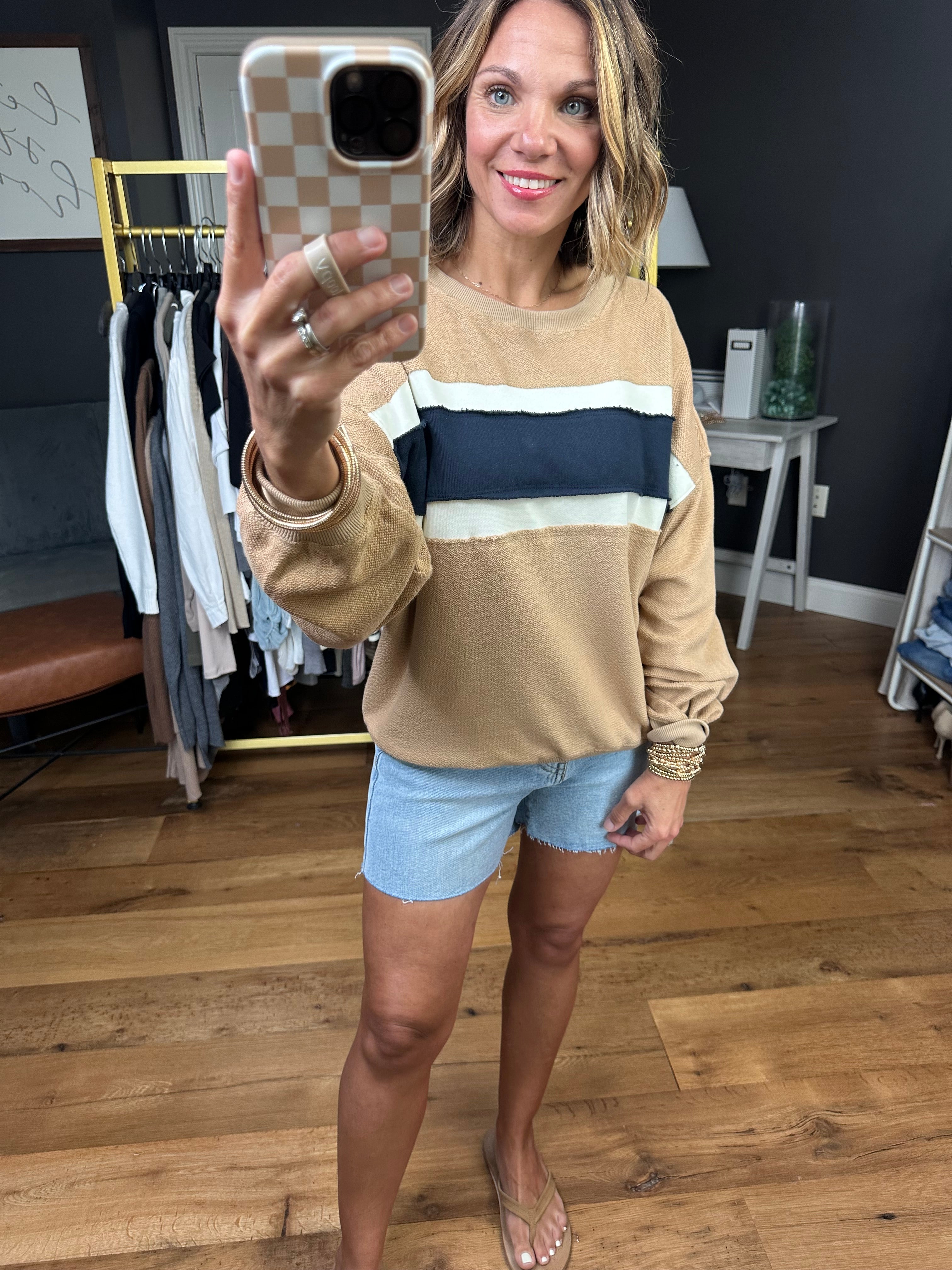 Rest Of Your Life Raw Patched Crewneck Sweatshirt - Tan-Aemi & Co-Anna Kaytes Boutique, Women's Fashion Boutique in Grinnell, Iowa