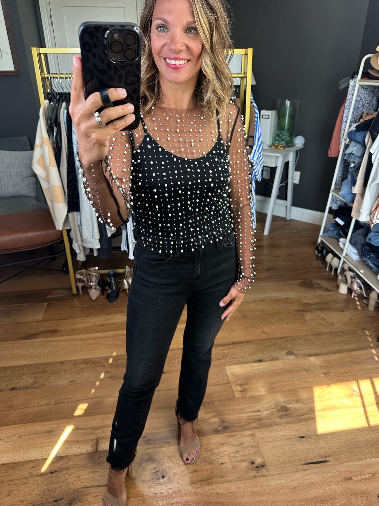 Hits Different Pearl Bead Mesh Top - Multiple Options-White Birch T24705r-Anna Kaytes Boutique, Women's Fashion Boutique in Grinnell, Iowa