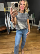 New To Town Striped Flutter Sleeve Top - Charcoal-Staccato-Anna Kaytes Boutique, Women's Fashion Boutique in Grinnell, Iowa