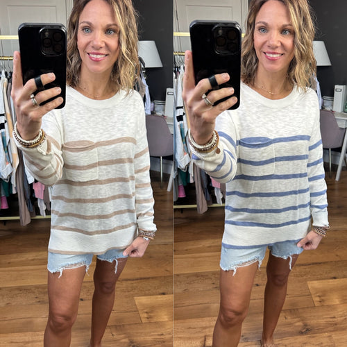 Always Constant Striped Pocket Top - Multiple Options