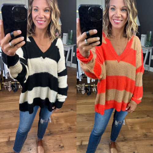 Turn Around Colorblock V-Neck Oversized Sweater - Multiple Options