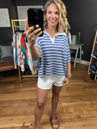 Made to Work Striped Collared Top - Navy-Short Sleeves-Ces Femme-Anna Kaytes Boutique, Women's Fashion Boutique in Grinnell, Iowa