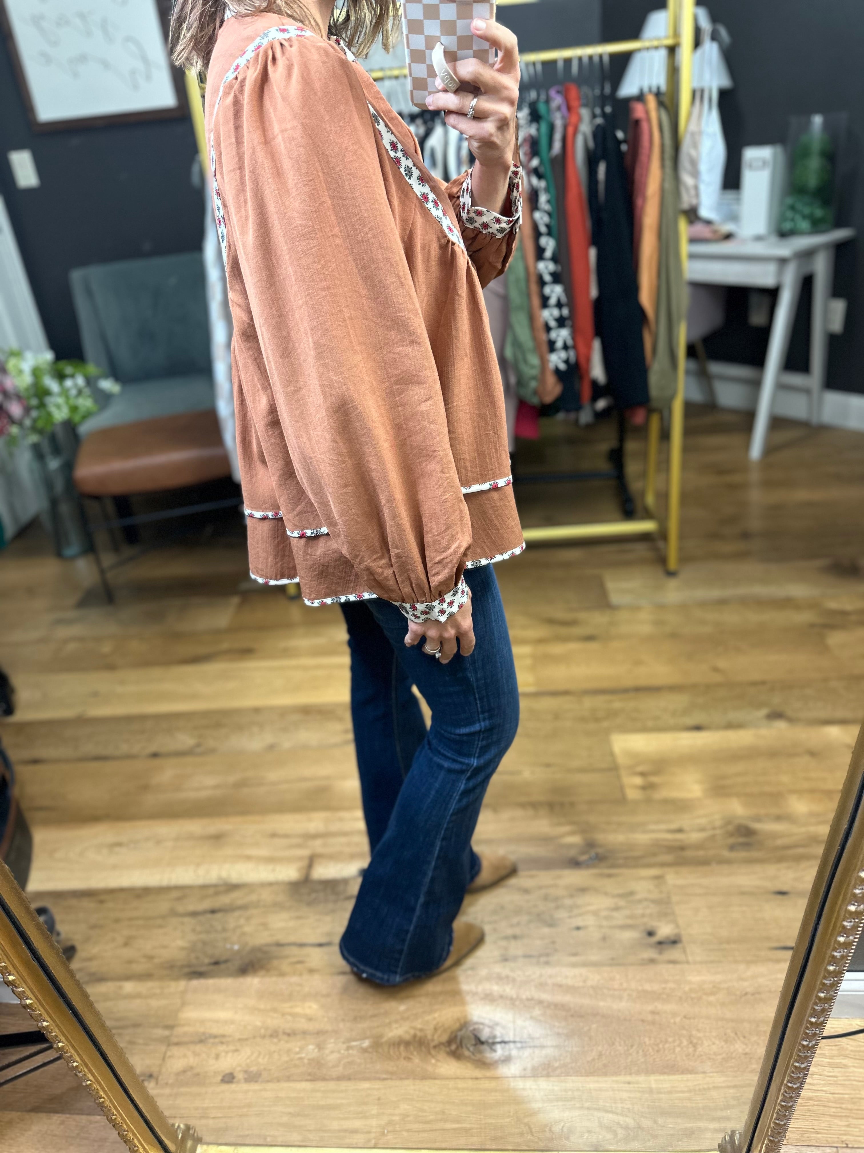 Grace Long sleeve top with floral trim - multiple colors-Entro-Anna Kaytes Boutique, Women's Fashion Boutique in Grinnell, Iowa