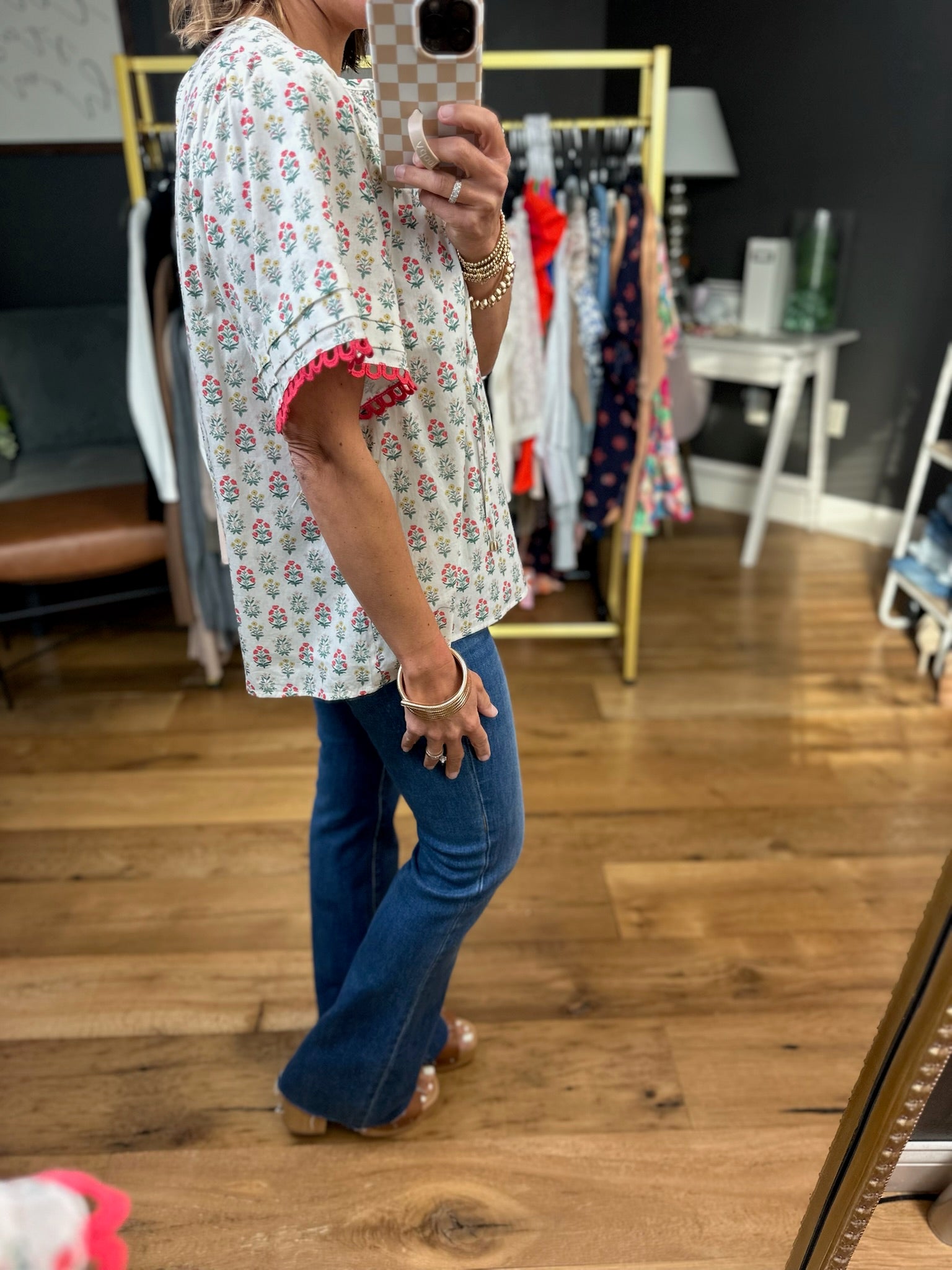 Moving Through Patterned Top - Coral-Entro-Anna Kaytes Boutique, Women's Fashion Boutique in Grinnell, Iowa