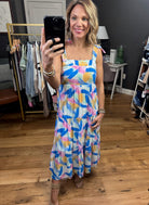 Free Feeling Patterned Watercolor Dress - Blue Multi-Dresses-Blu Pepper CR1953F-Anna Kaytes Boutique, Women's Fashion Boutique in Grinnell, Iowa