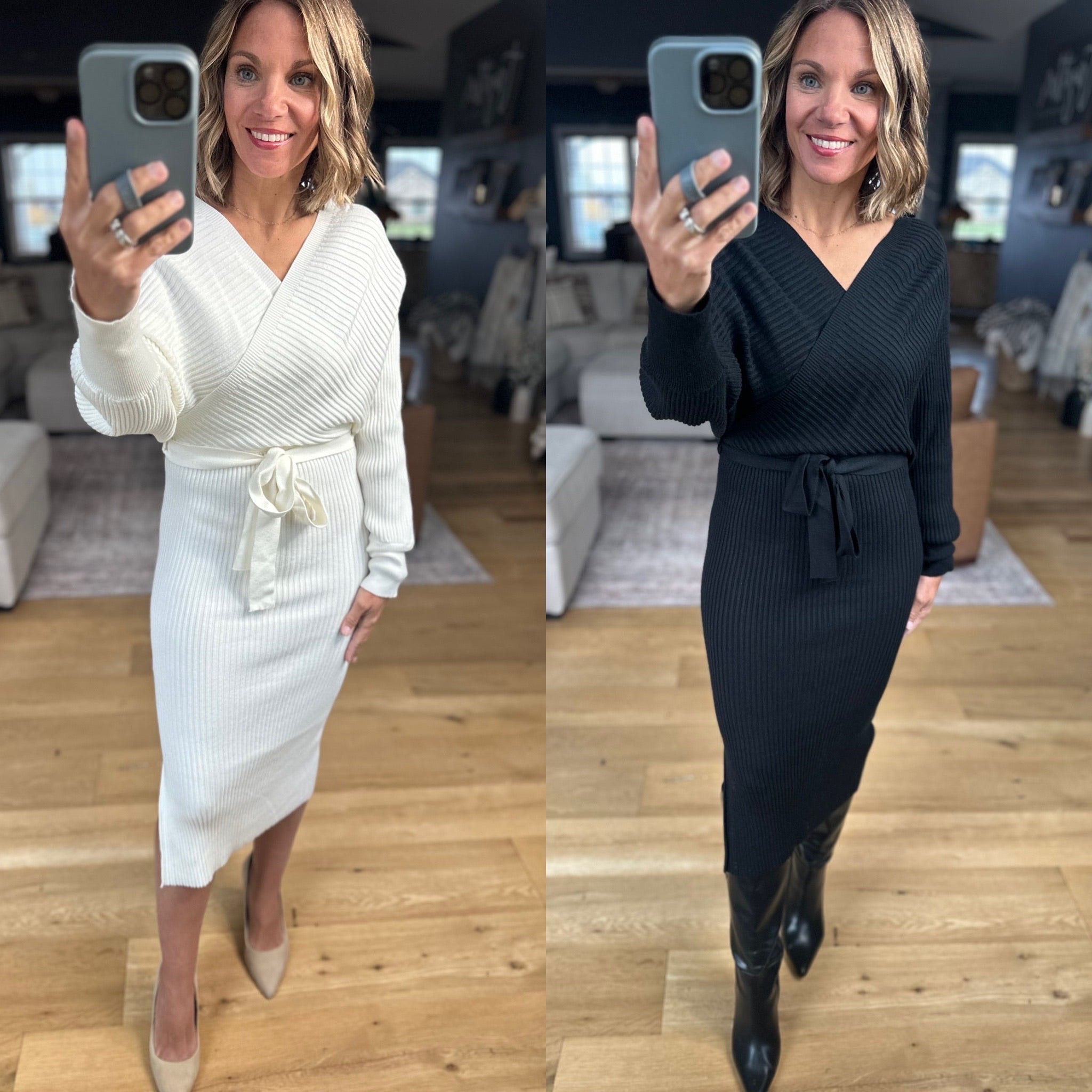 All I Want Knit Tie-Waist Sweater Dress-Dresses-She & Sky-Anna Kaytes Boutique, Women's Fashion Boutique in Grinnell, Iowa