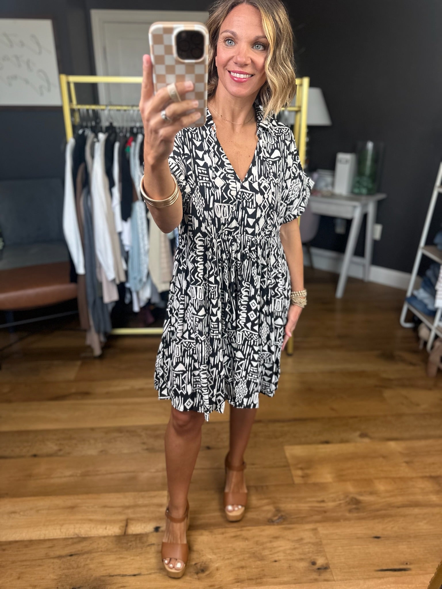 Need To Know Patterned Dress - Black/Ivory-Easel-Anna Kaytes Boutique, Women's Fashion Boutique in Grinnell, Iowa