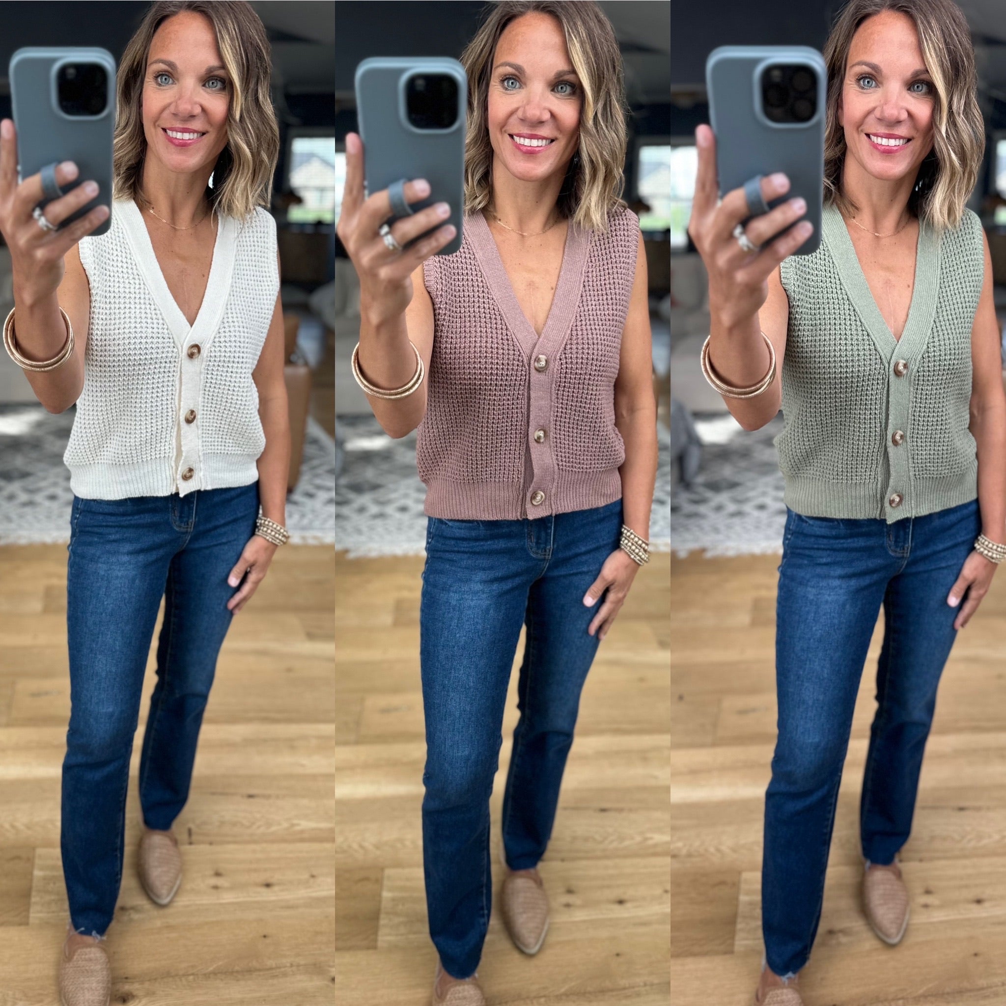 Everything I Need Button-Down Knit Vest-sweaters-Staccato-Anna Kaytes Boutique, Women's Fashion Boutique in Grinnell, Iowa