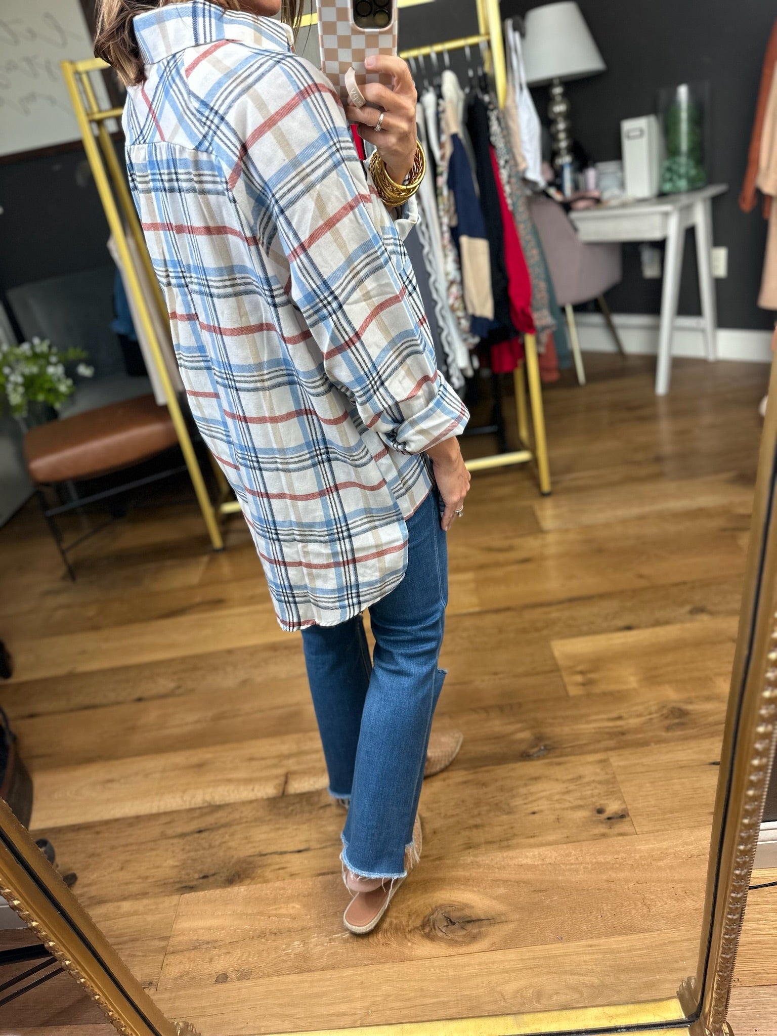 Fall Good Things Oversized Plaid Button-Down Top - Ivory/Navy-Aemi & Co-Anna Kaytes Boutique, Women's Fashion Boutique in Grinnell, Iowa