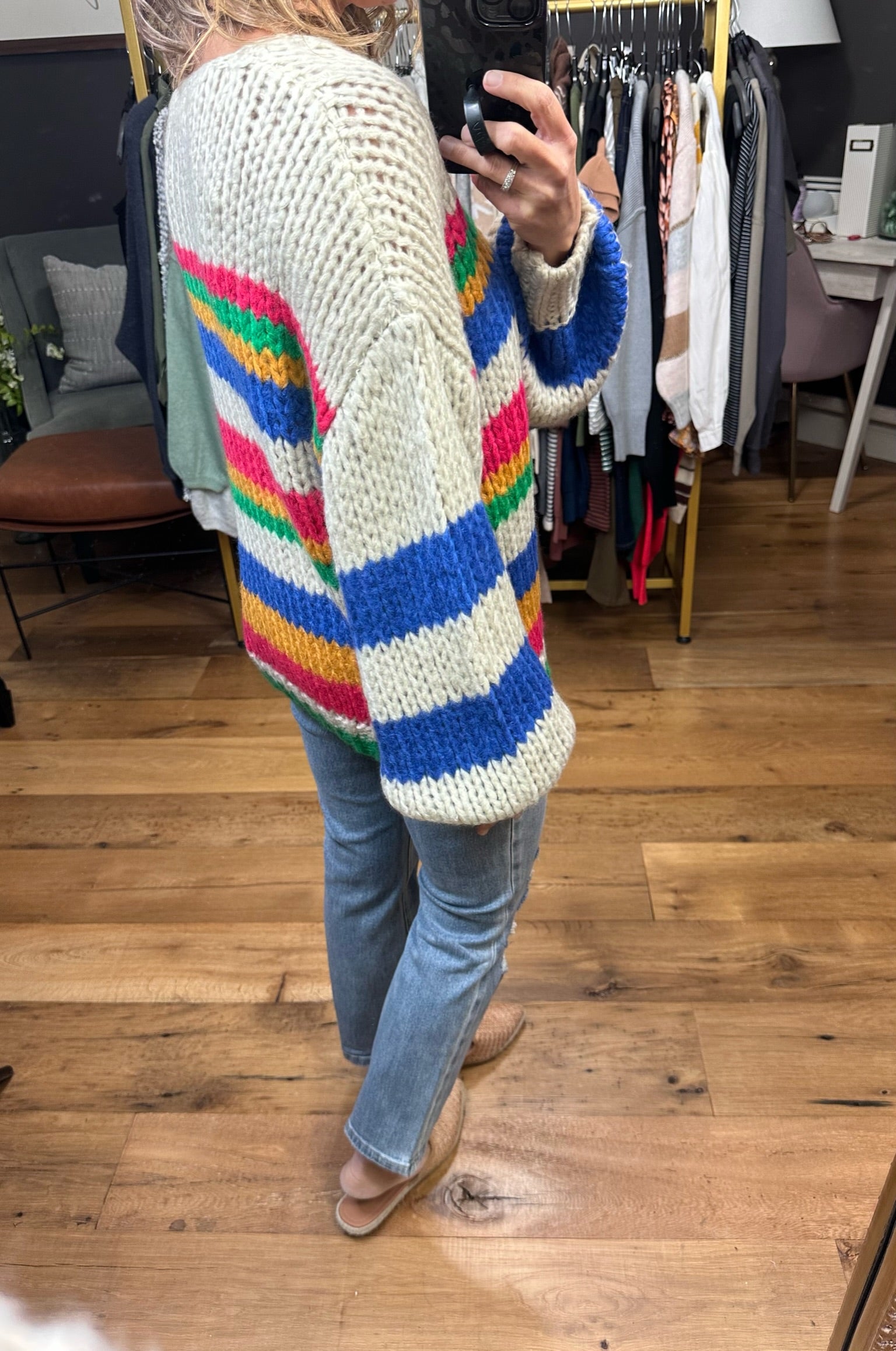 More Often Striped Chenille Knit Sweater - Blue Stripe-Sweaters-By Together W1062-Anna Kaytes Boutique, Women's Fashion Boutique in Grinnell, Iowa