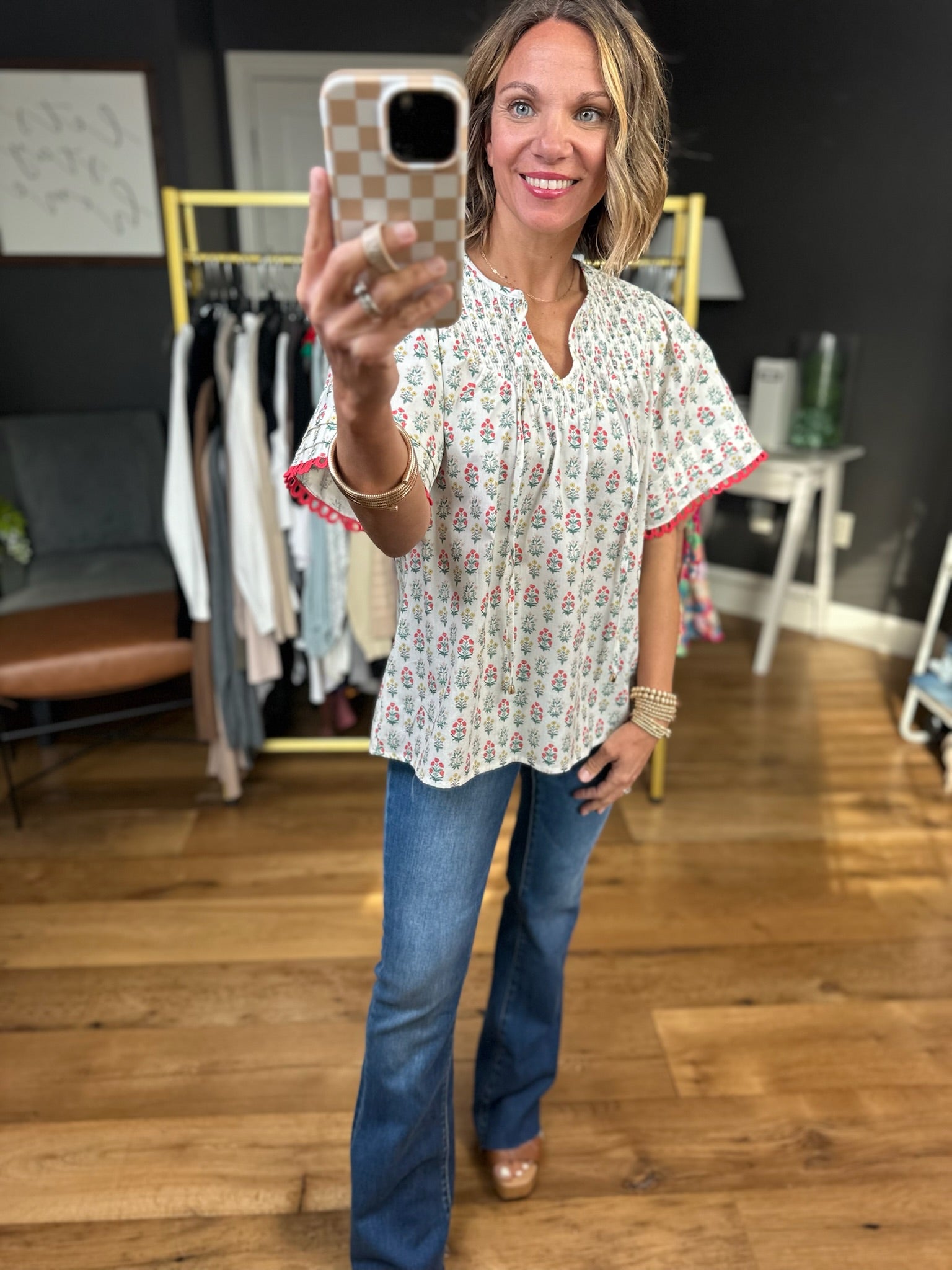 Moving Through Patterned Top - Coral-Entro-Anna Kaytes Boutique, Women's Fashion Boutique in Grinnell, Iowa
