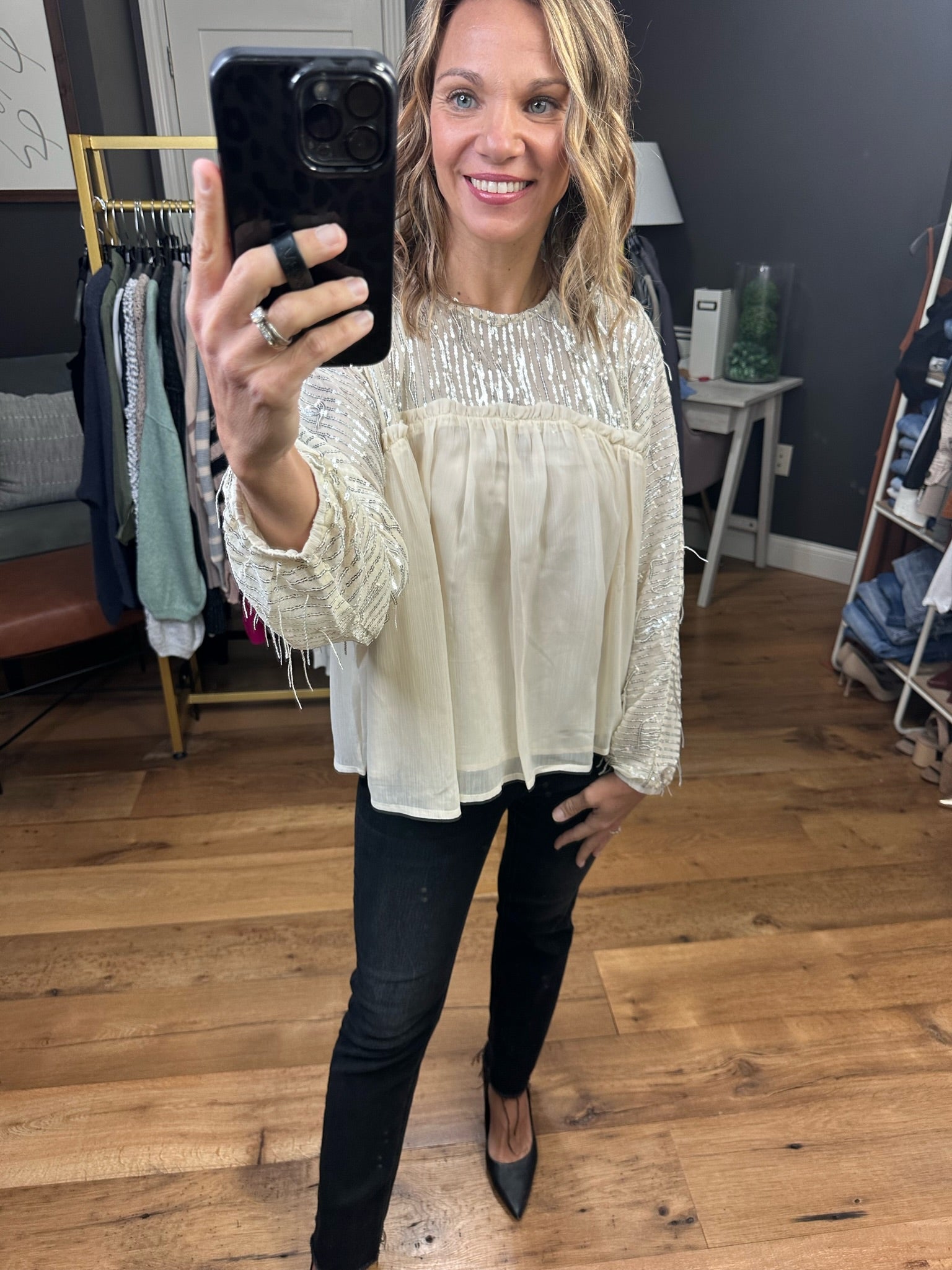 All Good Things Sequin Detail Top - Ivory