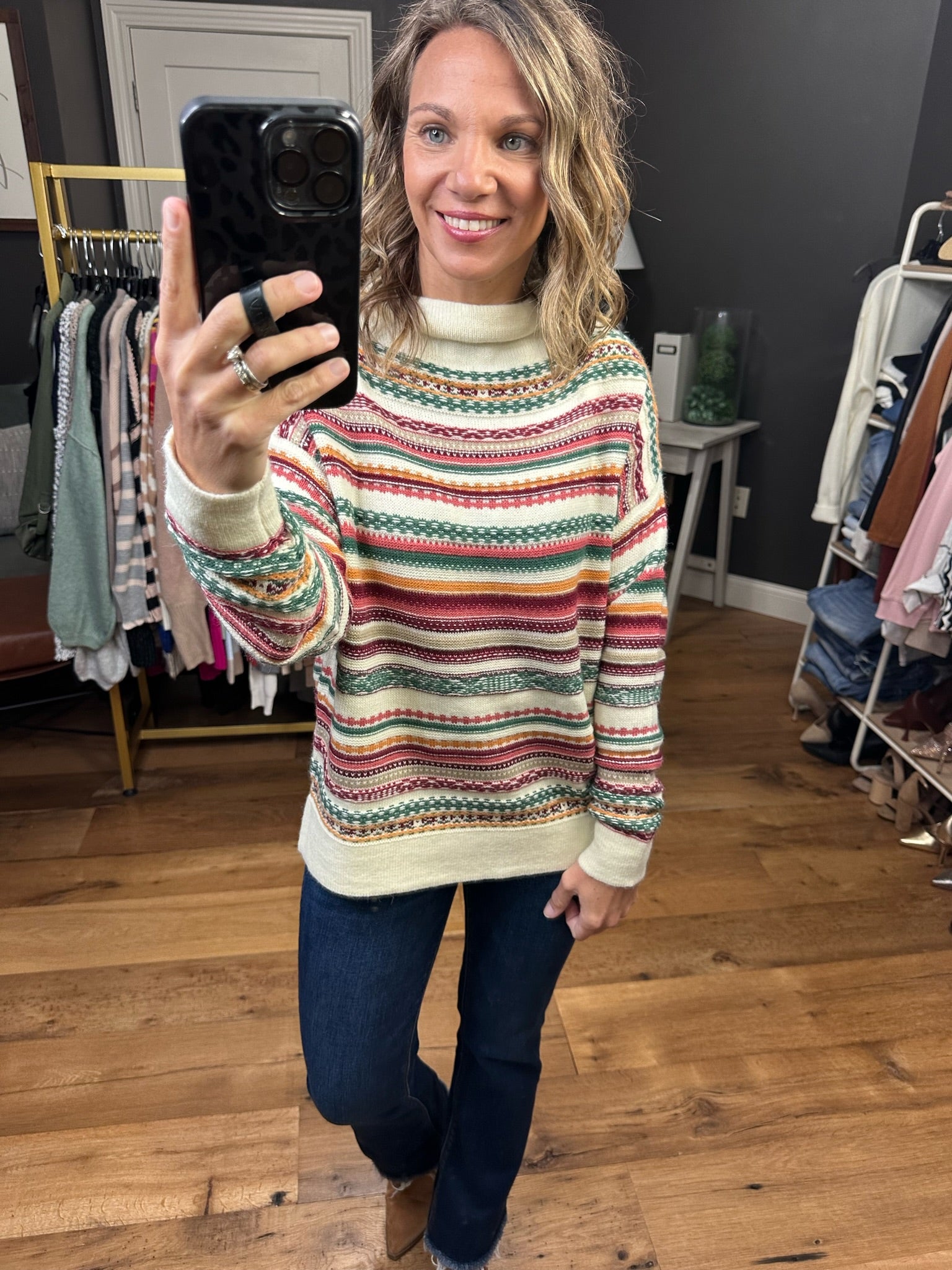 Something Happens Striped Aztec Print Sweater - Multiple Options