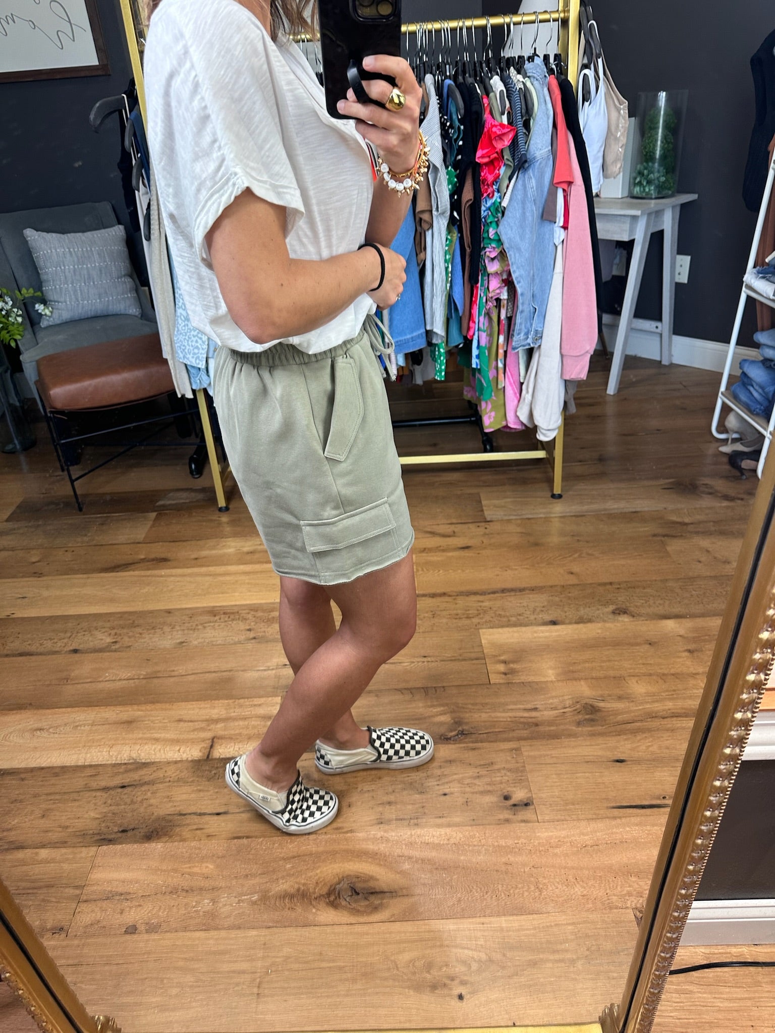 Once In Awhile Pocket Cargo Shorts - Olive-Shorts-Wishlist-Anna Kaytes Boutique, Women's Fashion Boutique in Grinnell, Iowa