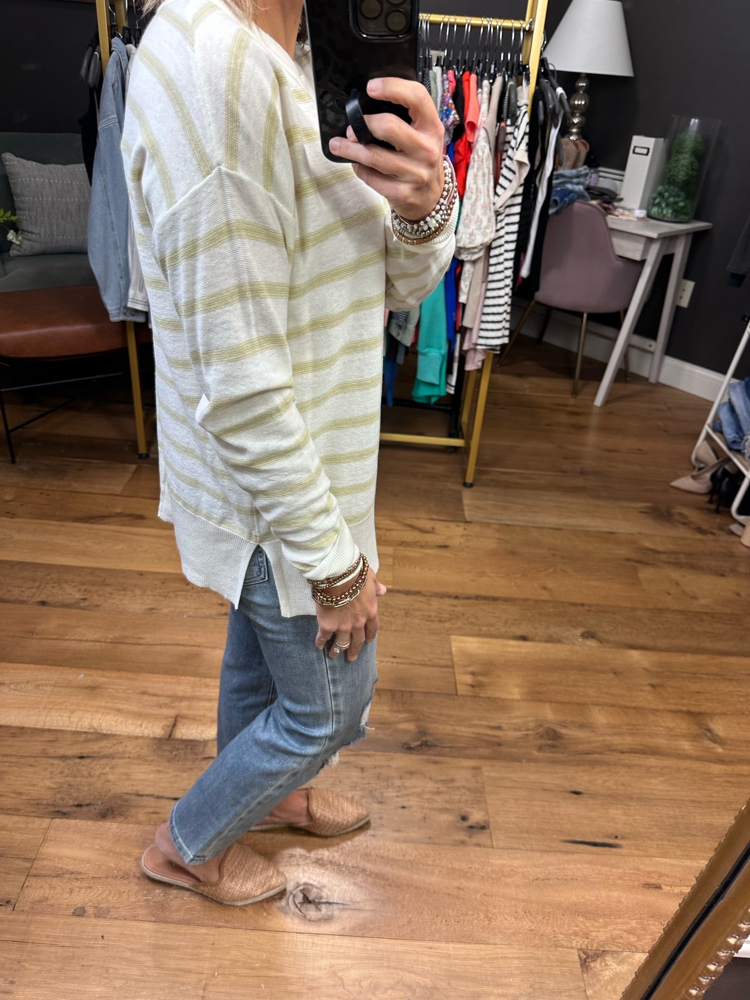 On The Verge Lightweight Striped Sweater - Sage-Sweaters-Be Cool 64039-Anna Kaytes Boutique, Women's Fashion Boutique in Grinnell, Iowa