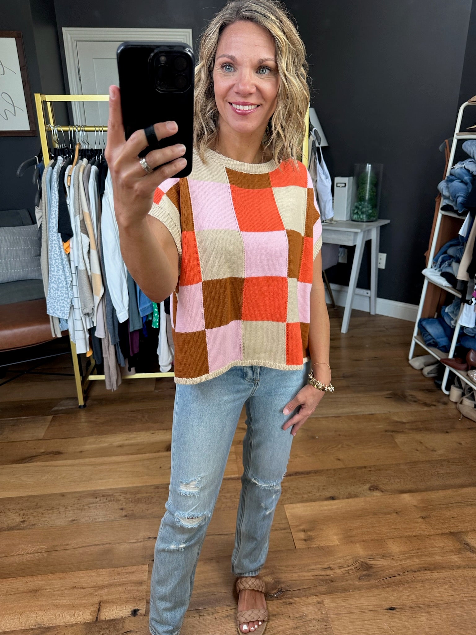 Check It Out Geometric Patterned Knit - Coral/Cinnamon-Short Sleeves-Wishlist-Anna Kaytes Boutique, Women's Fashion Boutique in Grinnell, Iowa