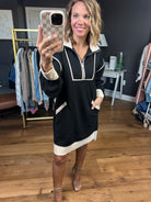 There She Goes Zip Pocket Dress - Black-Entro D24208-Anna Kaytes Boutique, Women's Fashion Boutique in Grinnell, Iowa