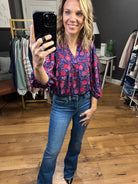 Spring Awaits Flowy Floral Top With Pleat Detail - Grape/Red-Long Sleeves-Skies Are blue 45521-Anna Kaytes Boutique, Women's Fashion Boutique in Grinnell, Iowa