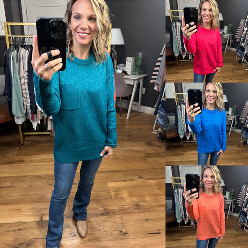Steady Heart Heathered Pocket Crew Sweater - Multiple Options-Sweaters-Zenana TW-227806-Anna Kaytes Boutique, Women's Fashion Boutique in Grinnell, Iowa