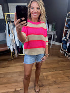 How Sweet It Is Striped Knit Top - Oat/Pink/Coral-Short Sleeves-Bibi-Anna Kaytes Boutique, Women's Fashion Boutique in Grinnell, Iowa