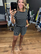 Think More Striped Romper - Black/Ivory-Rompers-Zenana RP-2297ABS-Anna Kaytes Boutique, Women's Fashion Boutique in Grinnell, Iowa