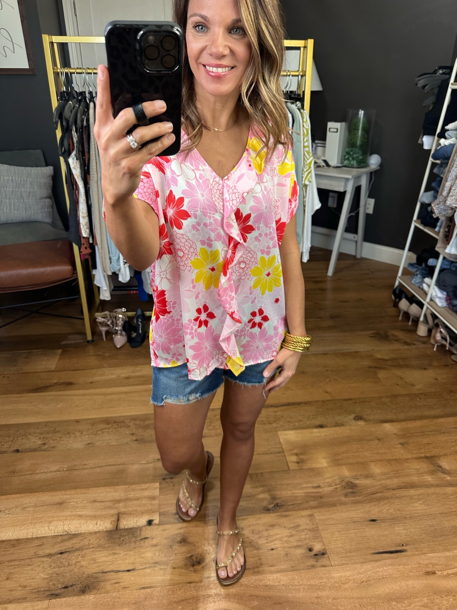 Feeling Bold Floral Top With Flutter Detail - Multiple Options-Short Sleeves-Entro 7002-Anna Kaytes Boutique, Women's Fashion Boutique in Grinnell, Iowa