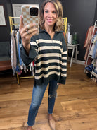 Brittany Mocha and Charcoal 1/2 Zip Striped Knit-Entro-Anna Kaytes Boutique, Women's Fashion Boutique in Grinnell, Iowa